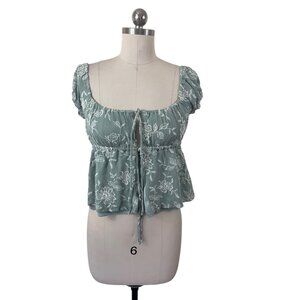 Thirty Thirty Babydoll Top Womens Medium Mint Green Floral  Embroidered Milkmaid